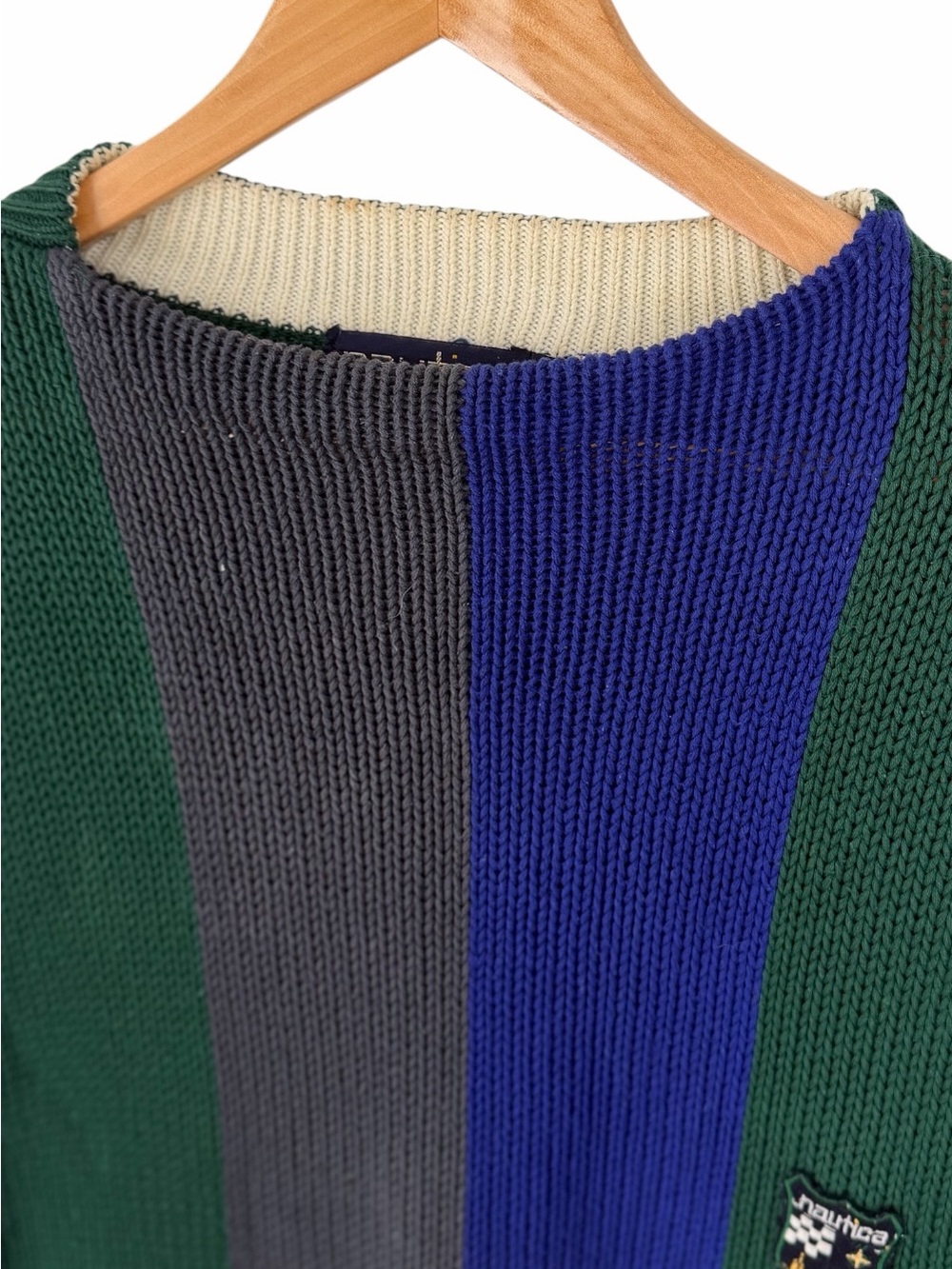 Nautica Men’s Large Colorblock Chunky Knit Sweater Crest Logo Preppy Vintage 90s - Picture 5 of 8